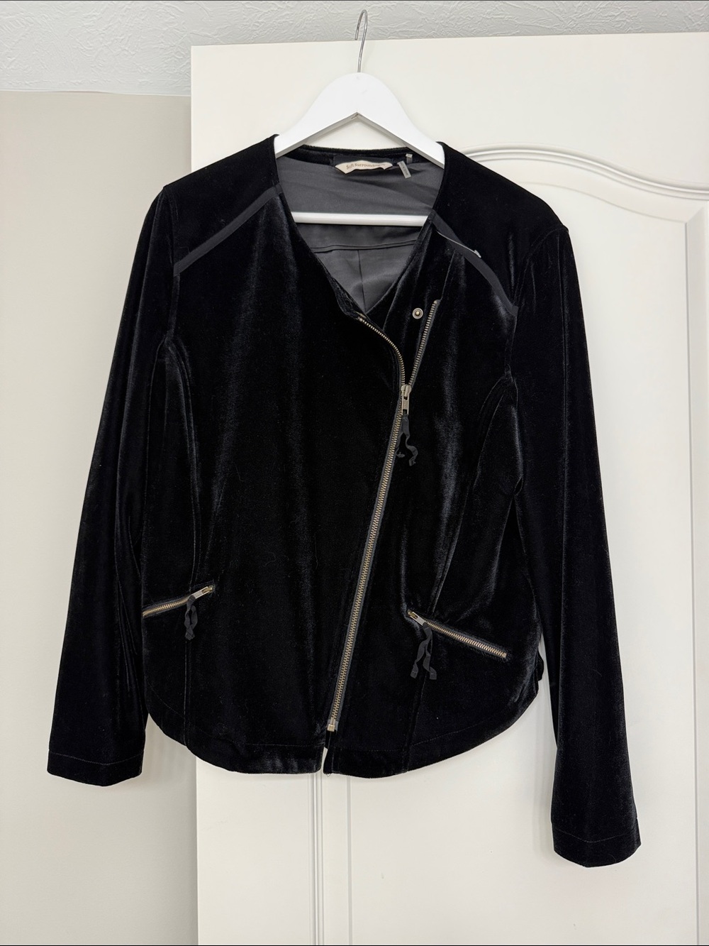 Soft Surroundings Black Velvet Asymmetrical Zip Jacket